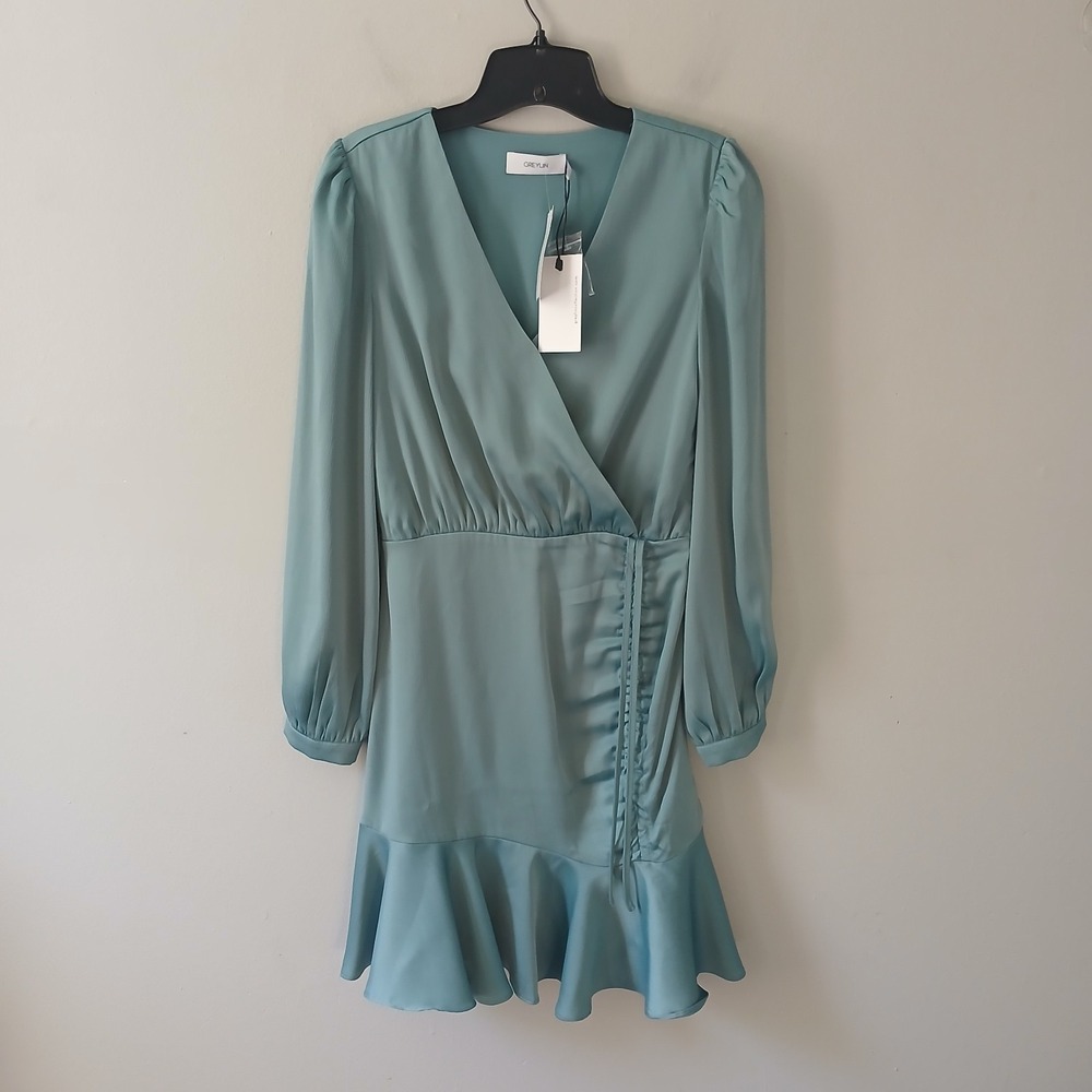 Greylin Women's Size XS Joanne Ruched Satin Blue Mini Dress NWT $140.00!!!